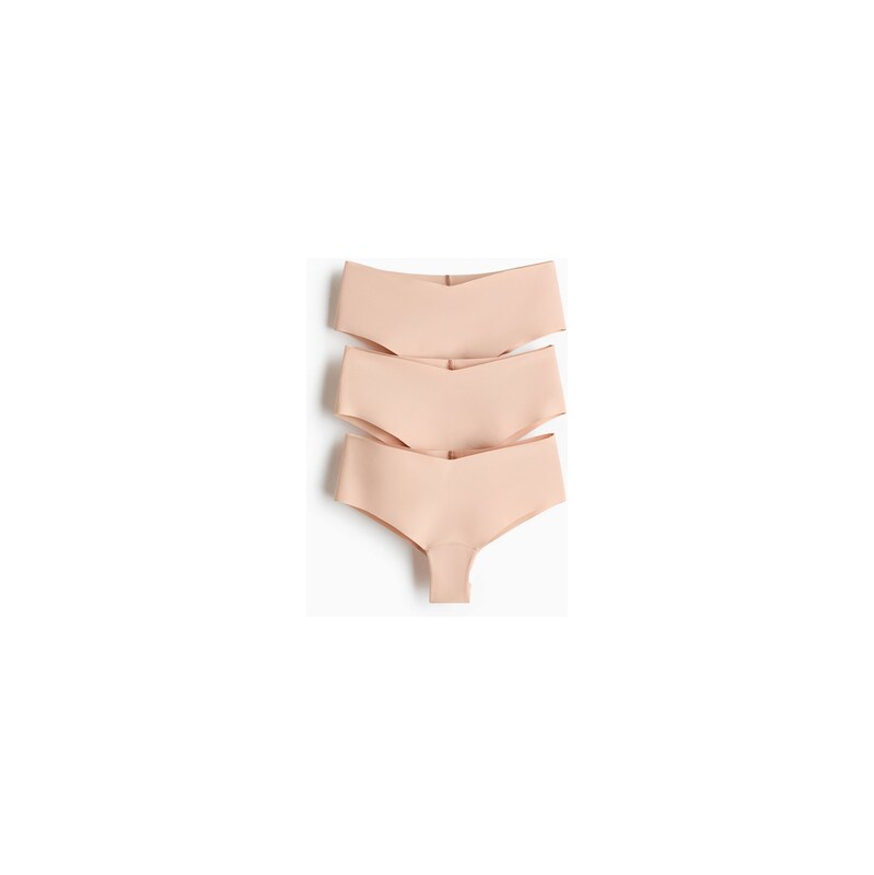 H&M - Neviditelné kalhotky hipster Lycra 3 kusy - Světle Béžová