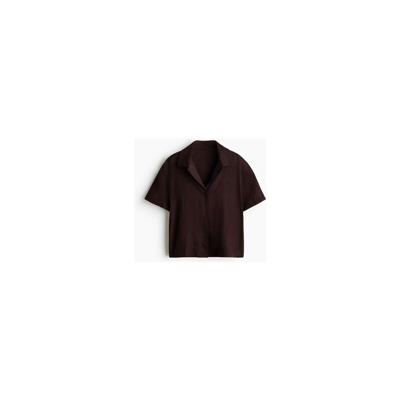 H&M - Lněná plážová košile - Tmavě Hnědá