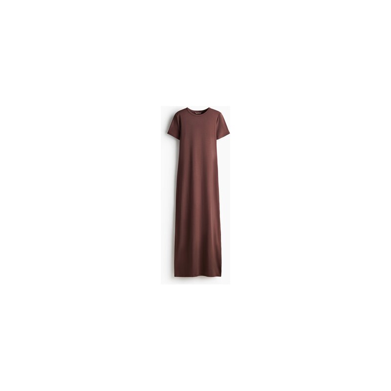 H&M - Dlouhé tričkové šaty - Tmavě Hnědá
