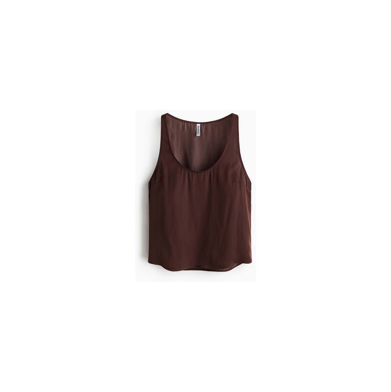 H&M - Šifonový tops hlubokým kulatým výstřihem - Tmavě Hnědá