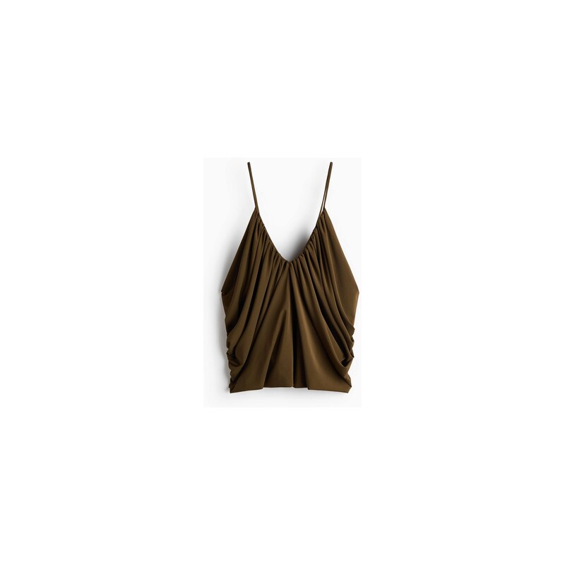 H&M - Řasený top na ramínka - Olivově Zelená