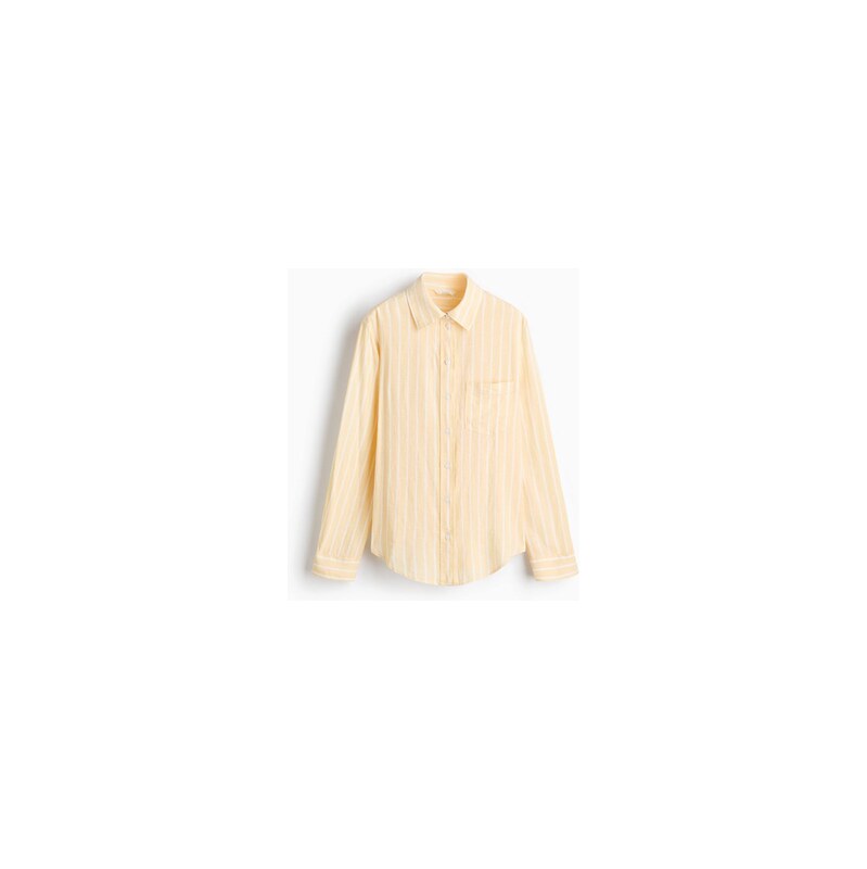 H&M - Košile z lněné směsi - Světle Žlutá/Proužky