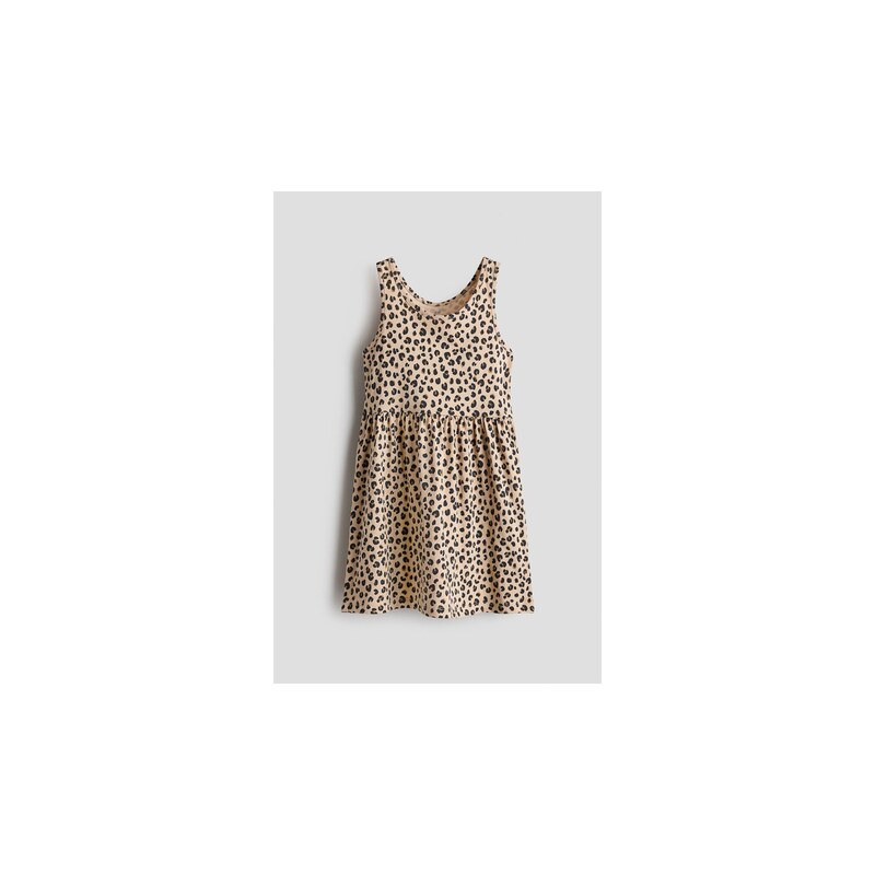 H&M - Vzorované bavlněné šaty - Béžová/Leopardí Potisk