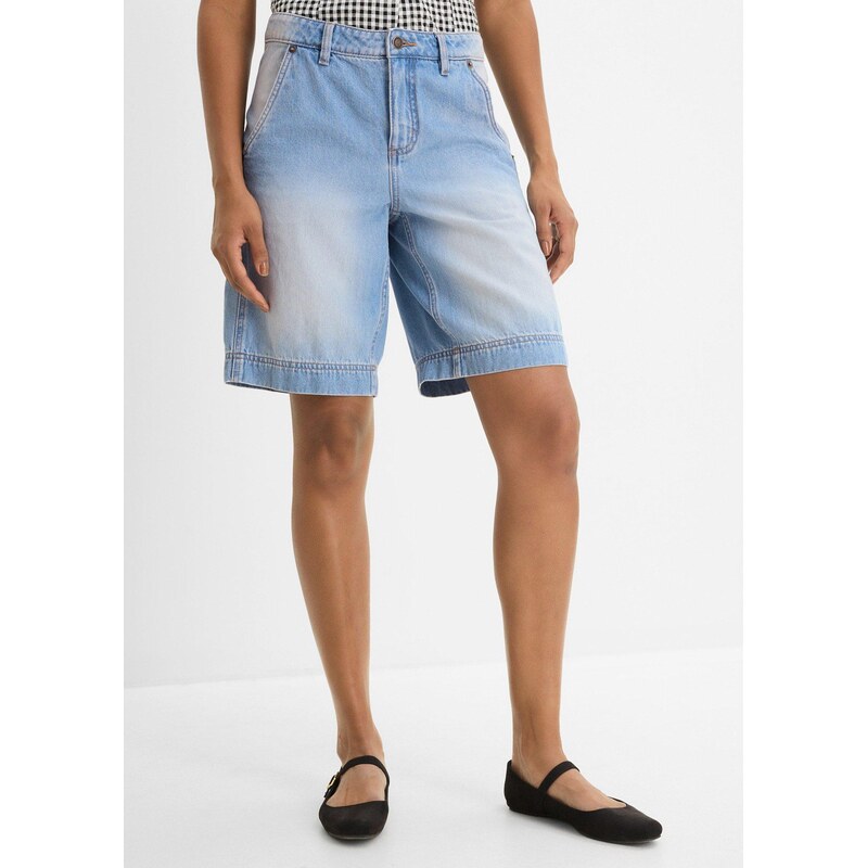 bonprix Lehké džínové bermudy Mid Waist modrá Žena