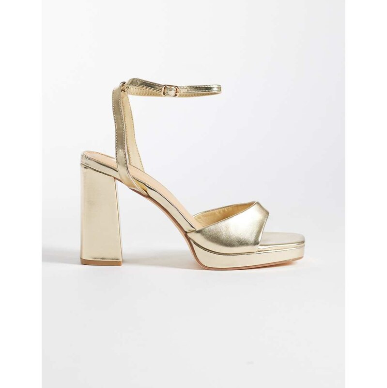 SEQWL platform block heeled sandal in gold