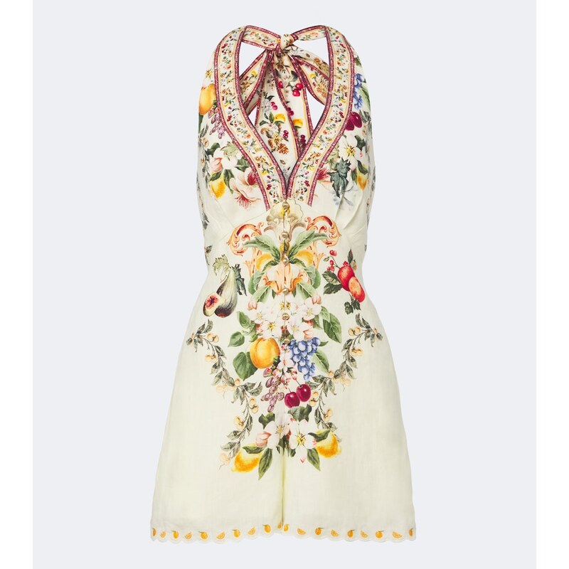 Camilla Embellished halterneck linen romper