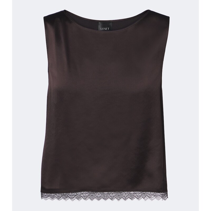 Leset Barb lace-trimmed satin crop top