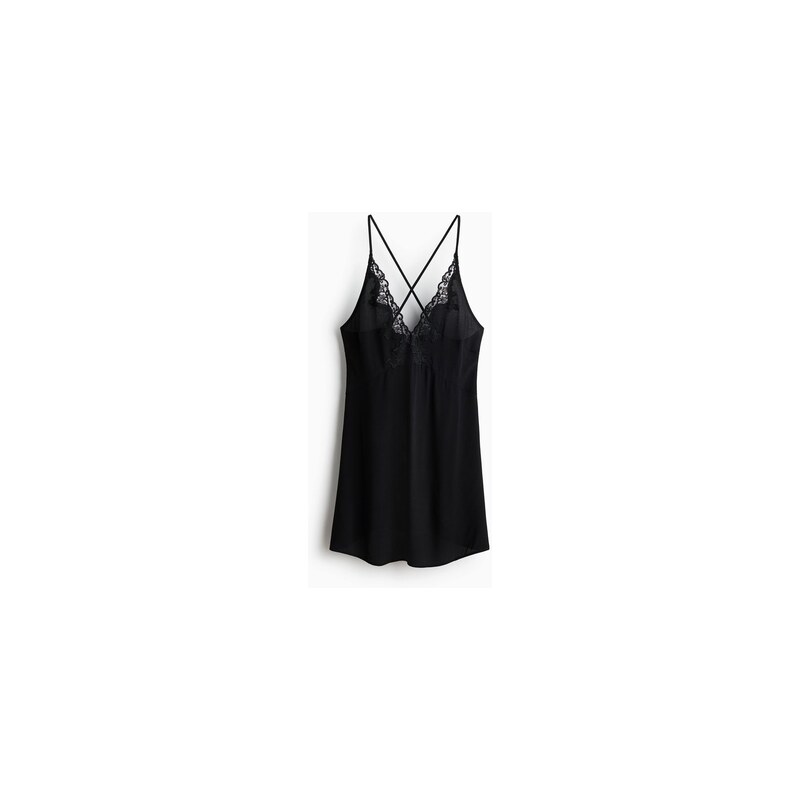 H&M - Viskózová noční košilkas krajkovým lemem - Černá