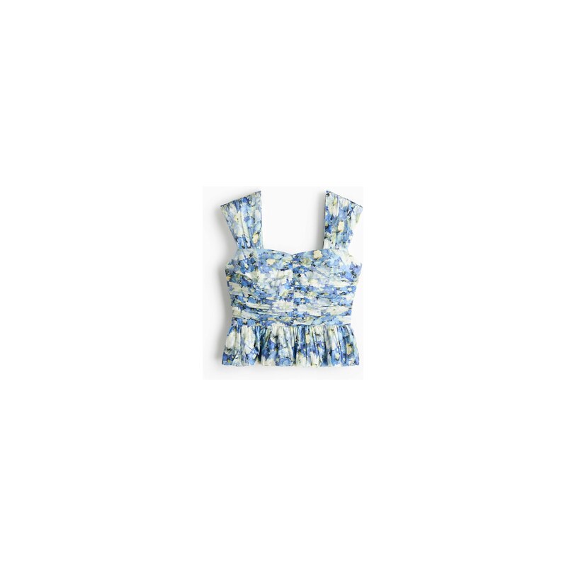 H&M - Řasený top peplum - Modrá/Květy