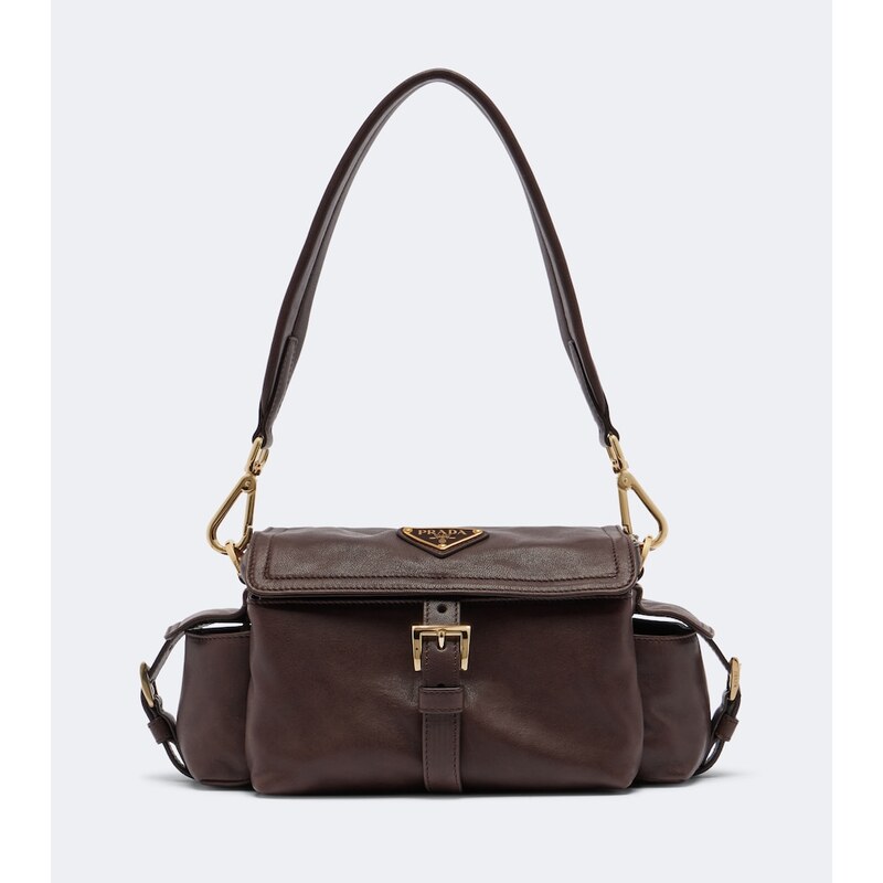 Prada Explore Medium kabelka z kůže barvy Bruciato