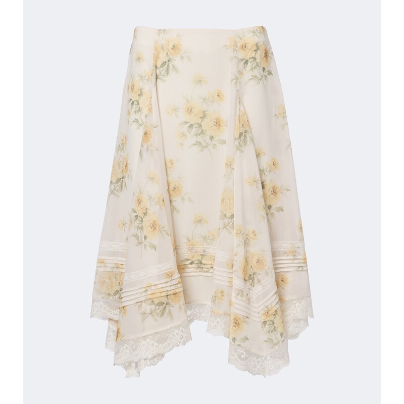 Xu Zhi Floral asymmetric lace-trimmed midi skirt