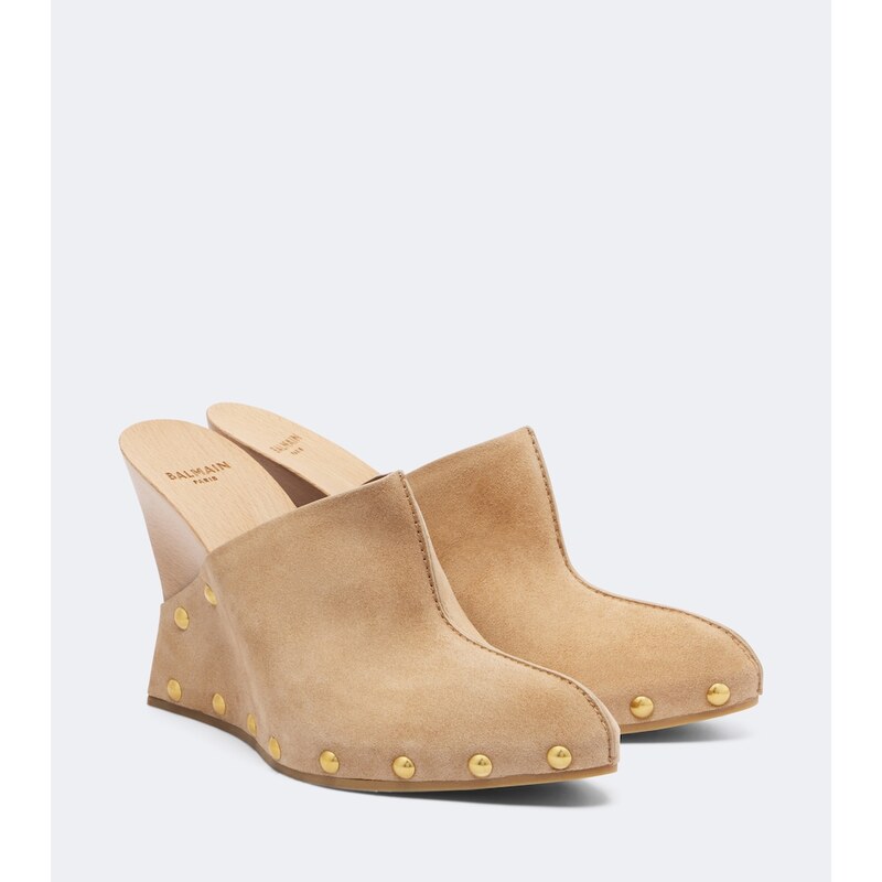 Balmain Suede wedge clogs