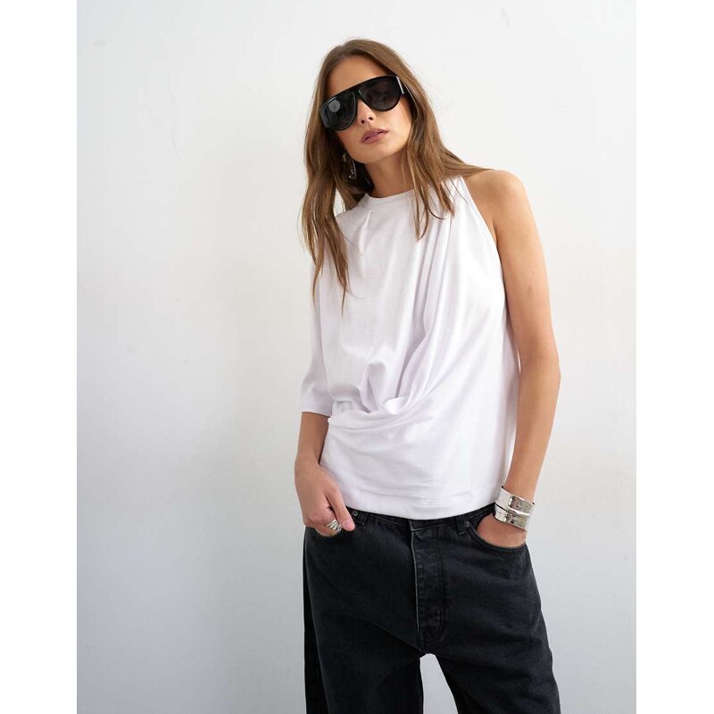 Topshop asymmetric drape tee in white