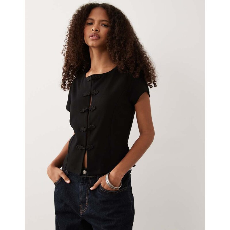 ASOS DESIGN short sleeve cardigan top in black