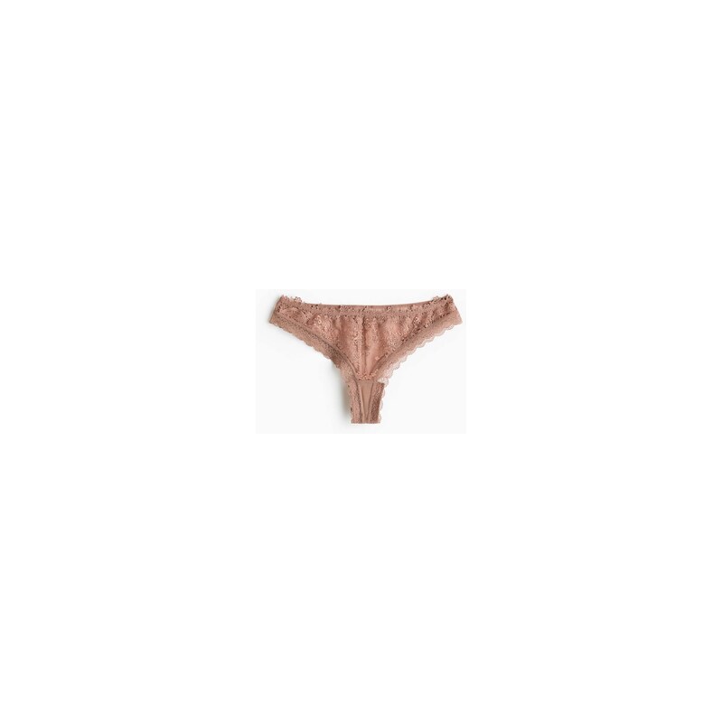 H&M - Vyšívané kalhotky brazilian - Světle Hnědá