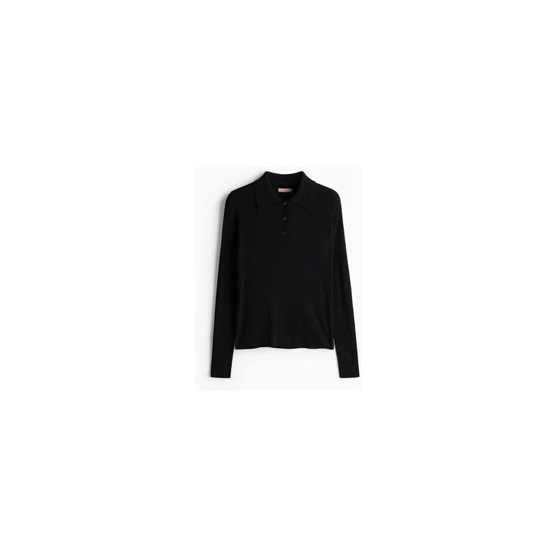 H&M - Top z žebrovaného úpletus límečkem - Černá