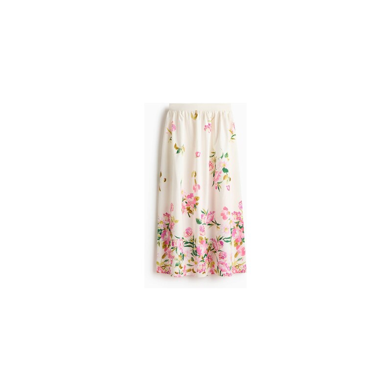 H&M - Bavlněná áčková sukně - Krémová/Květiny