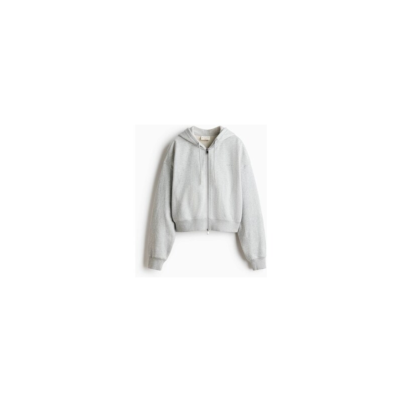 H&M - Sportovní cropped bunda na zips kapucí - Světle Šedý Melír