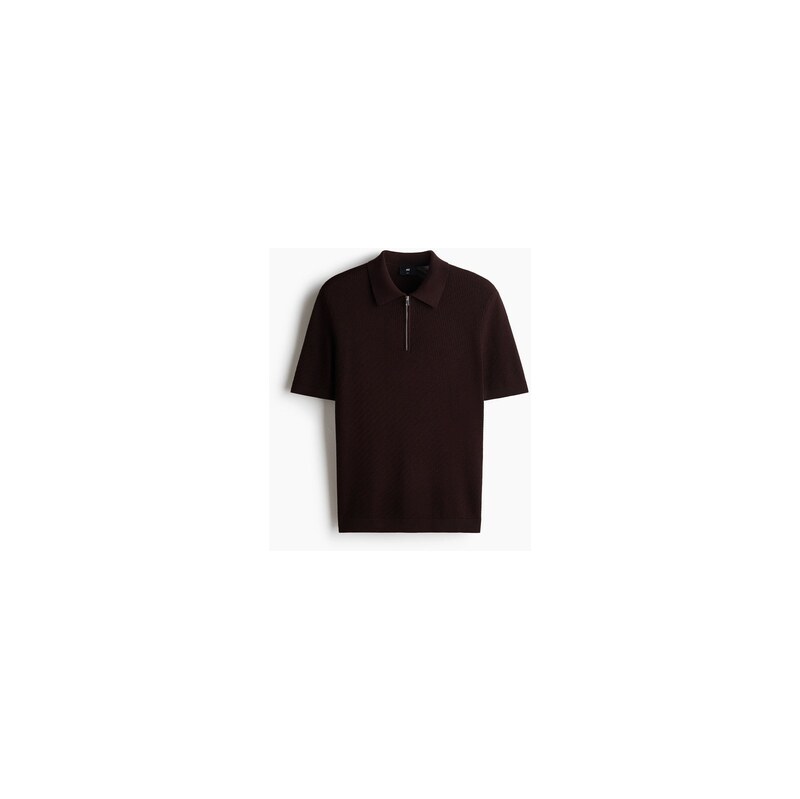 H&M - Top Slim Fits texturou a límečkem - Tmavě Hnědá