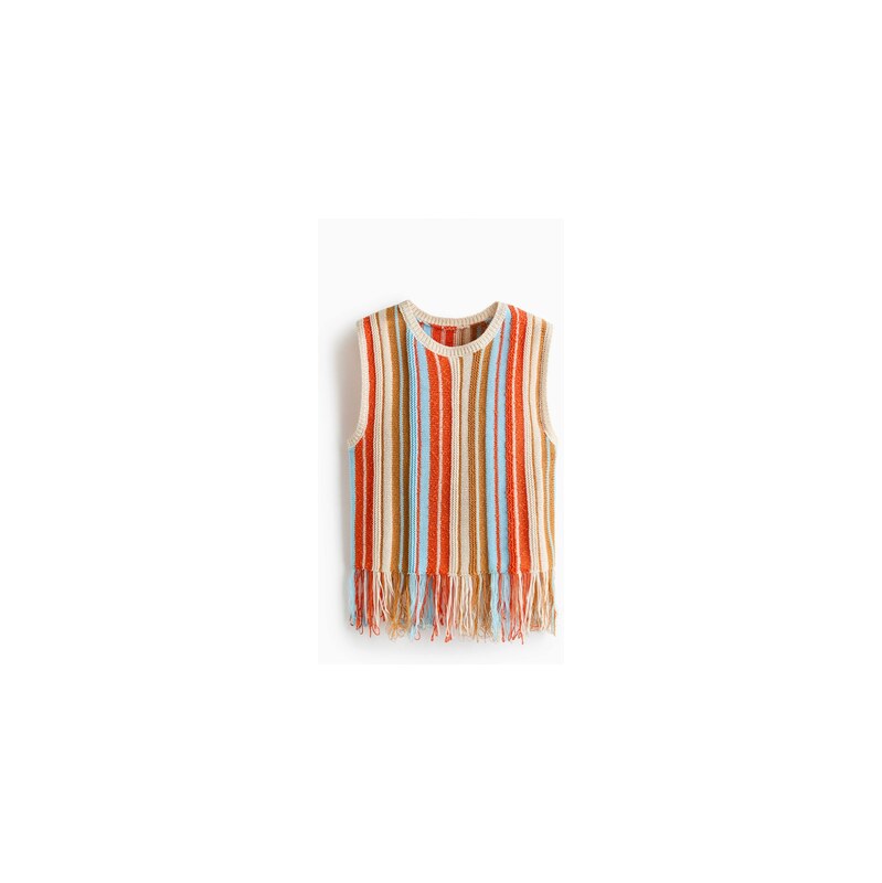 H&M - Pletený tops třásněmi - Oranžová/Proužky