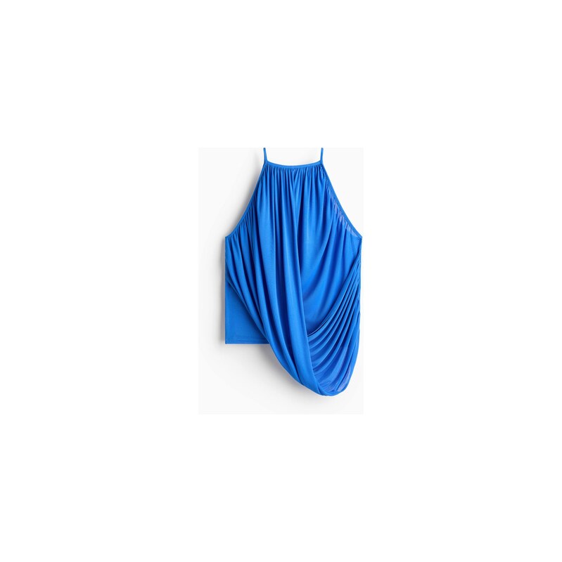 H&M - Řasený top na ramínka - Jasně Modrá