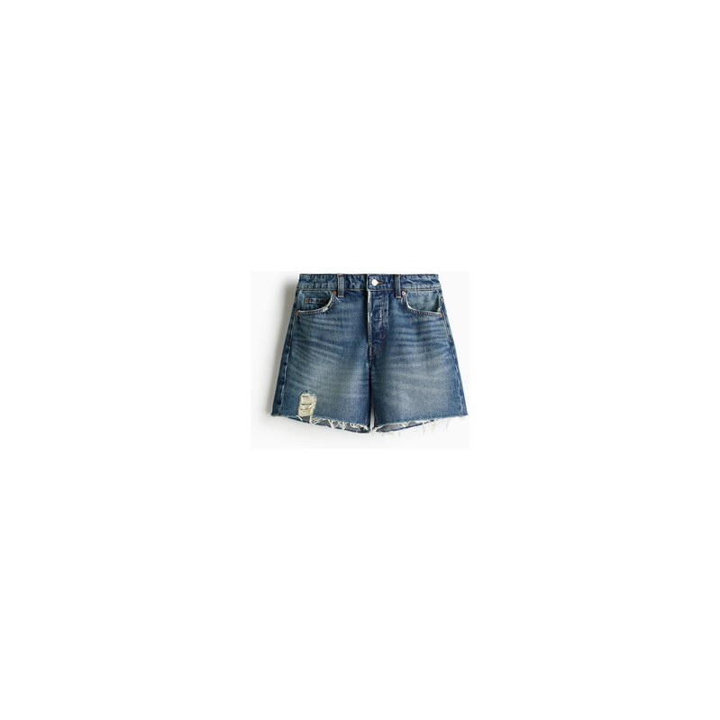 H&M - Džínové šortkys nezačištěnými lemy - Denim Blue
