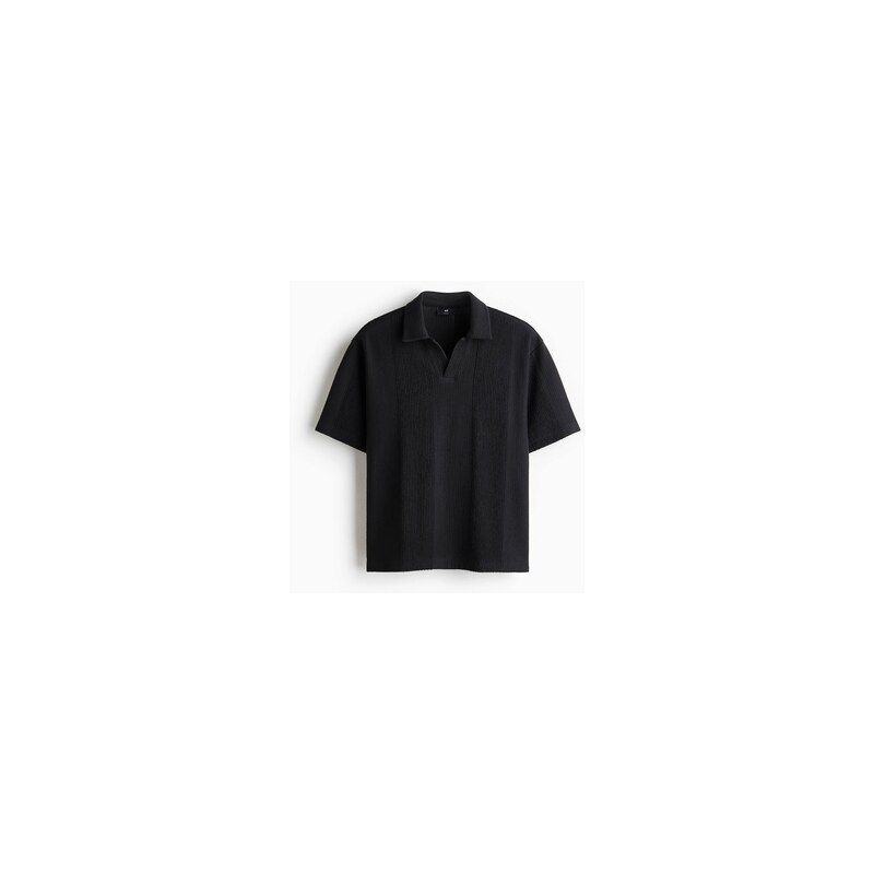 H&M - Pletený tops texturou a límečkem Relaxed Fit - Černá
