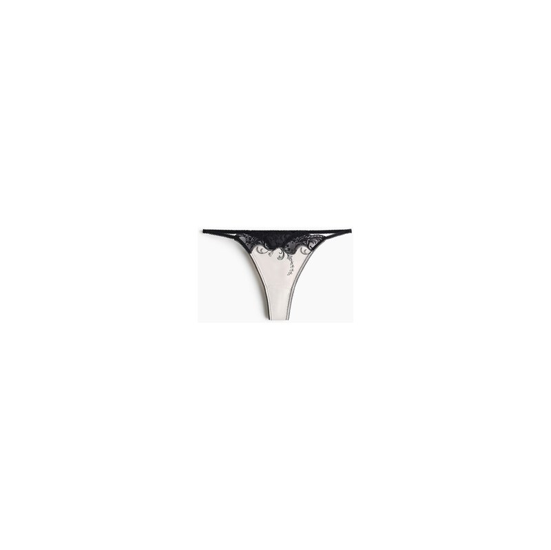 H&M - Saténové kalhotky tanga thong - Světle Béžová/Černá