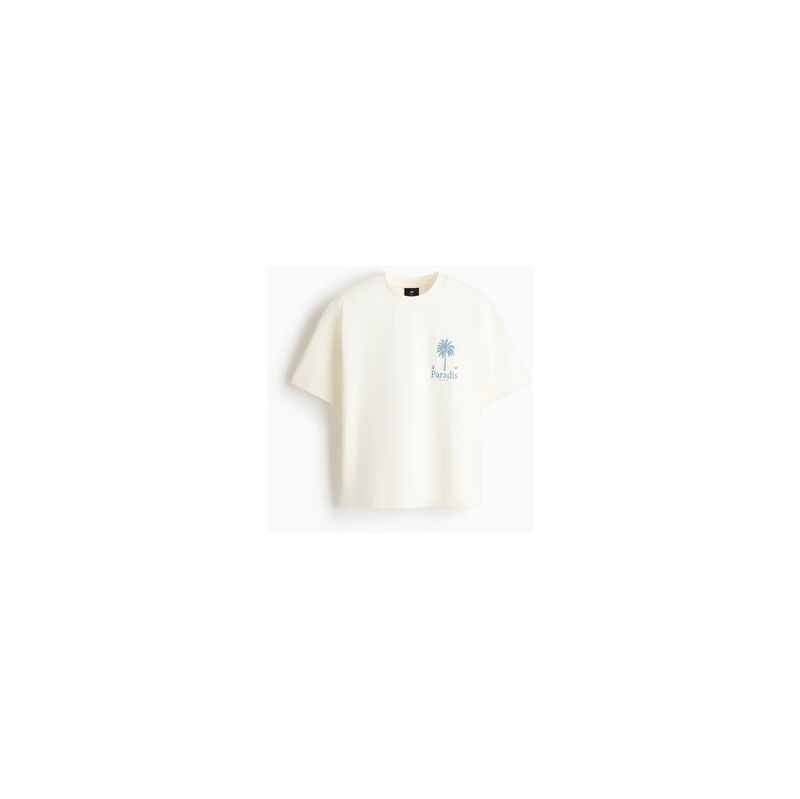 H&M - Bavlněné tričkos potiskem Relaxed Fit - Krémová/Paradis