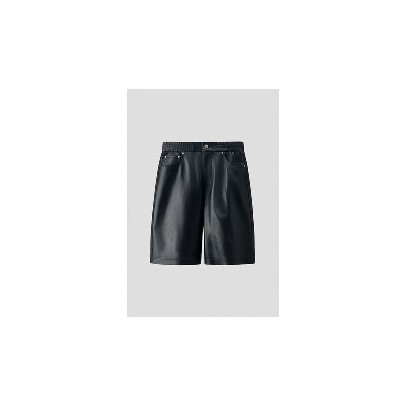 H&M - Kožené šortky Regular Fit - Námořnická Modř
