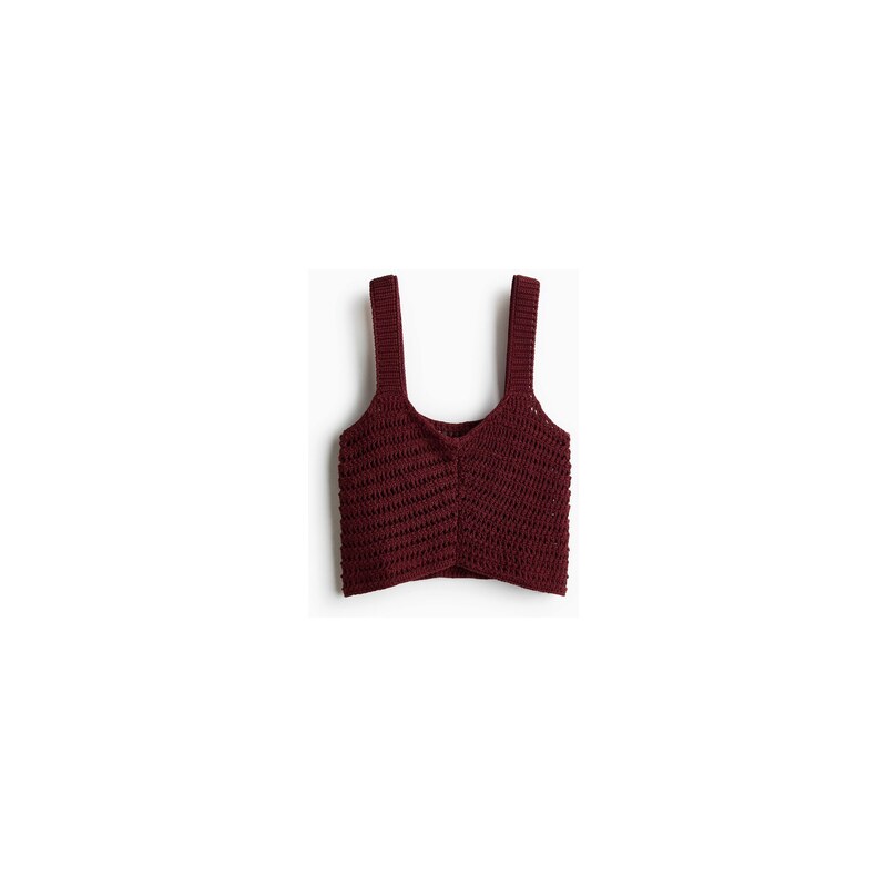 H&M - Tops efektem háčkování - Tmavá Rezavě Červená