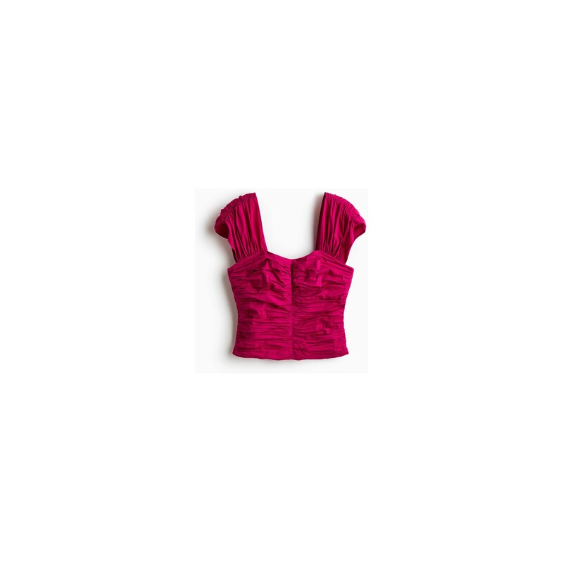 H&M - Řasený bavlněný top - Tmavě Fuchsiová