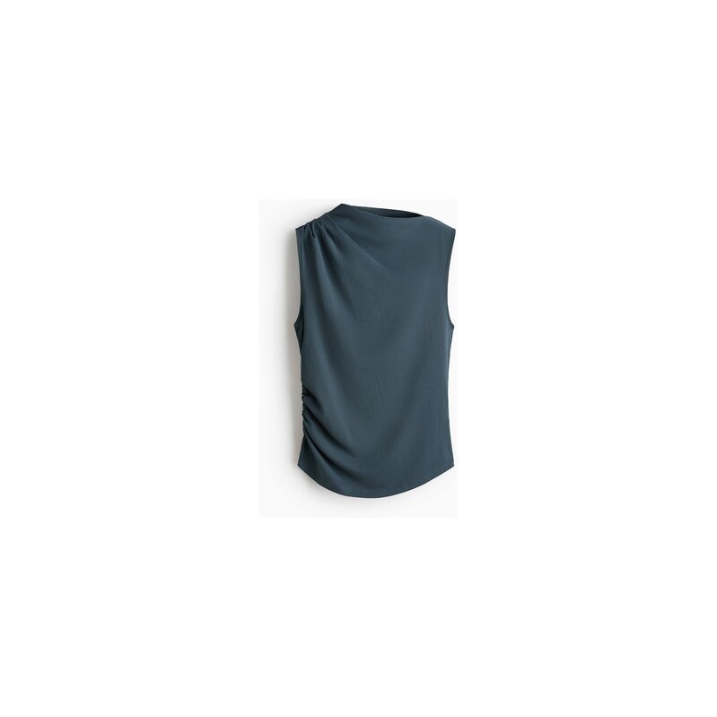 H&M - Mačkaný tops řasením - Tmavá Holubí Modř