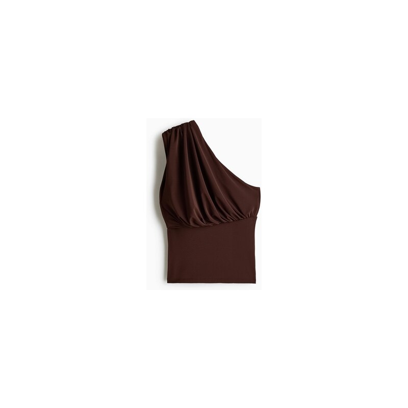 H&M - Řasený top odhalující rameno - Tmavě Hnědá