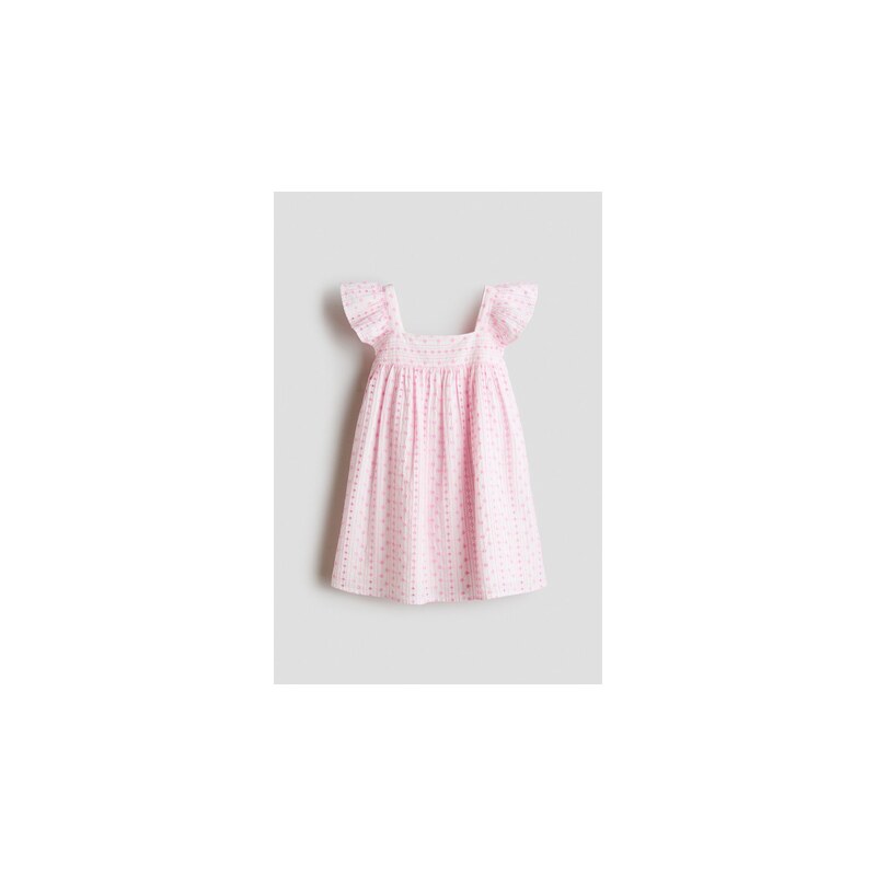 H&M - Bavlněné šatys výšivkou - Bílá/Světle Růžová
