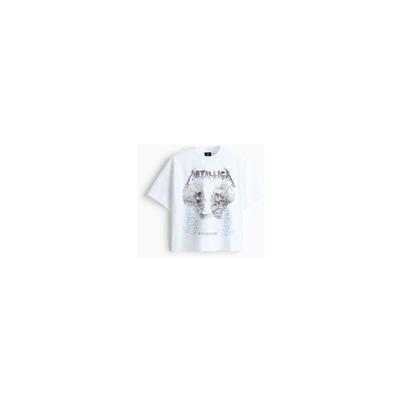 H&M - Bavlněné tričkos potiskem Oversized Fit - Bílá/Metallica