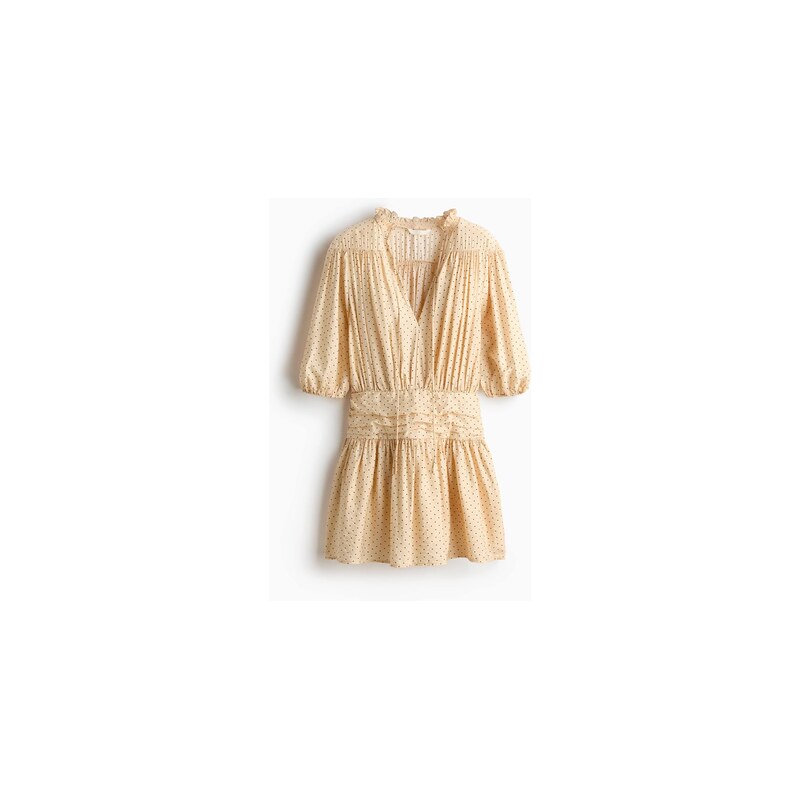 H&M - Řasené tunikové šaty - Světle Béžová/Puntíky