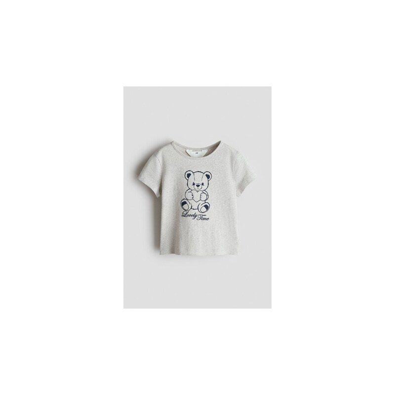 H&M - Bavlněné tričkos potiskem - Světle Šedý Melír/Lovely Time