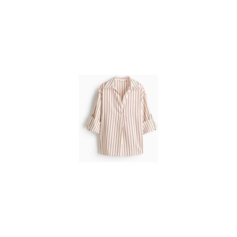 H&M - Oversized košile bez zapínání - Krémová/Proužky