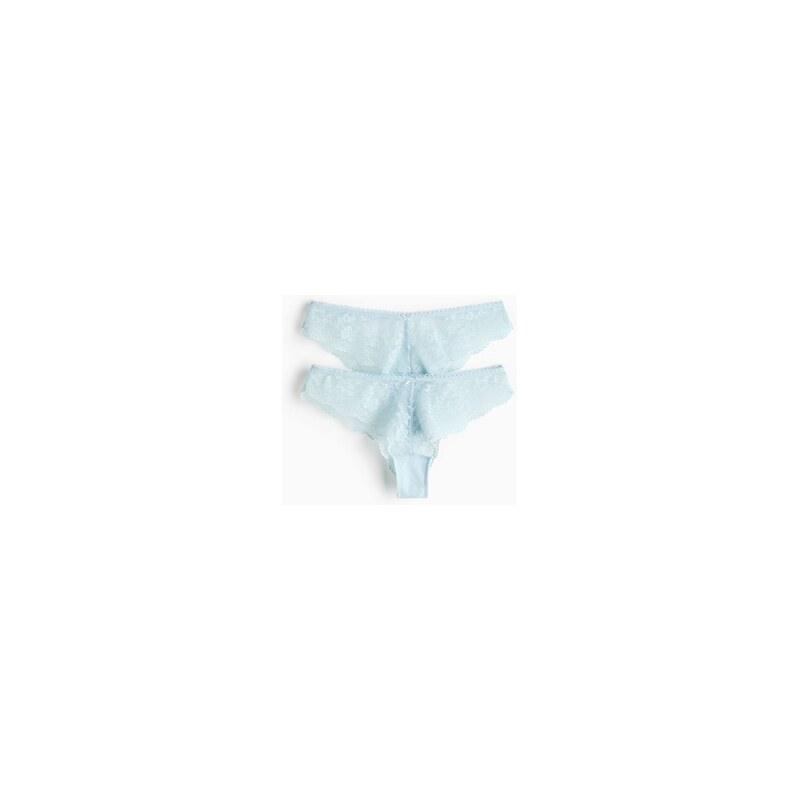 H&M - Krajkové kalhotky brazilian 2 kusy - Světle Tyrkysová