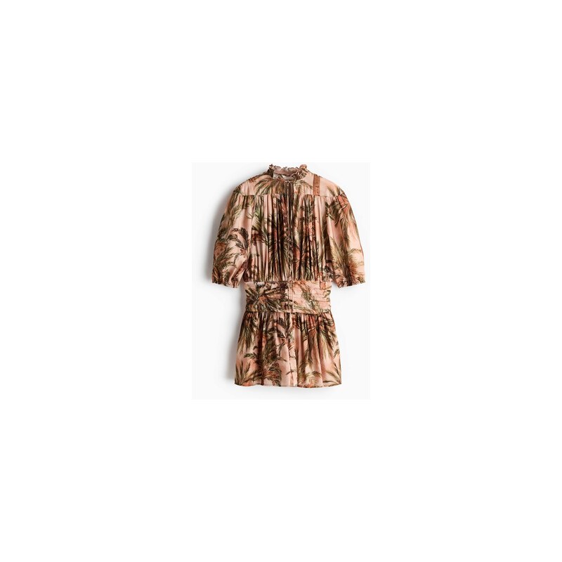 H&M - Řasené tunikové šaty - Broskvově Růžová/Vzor