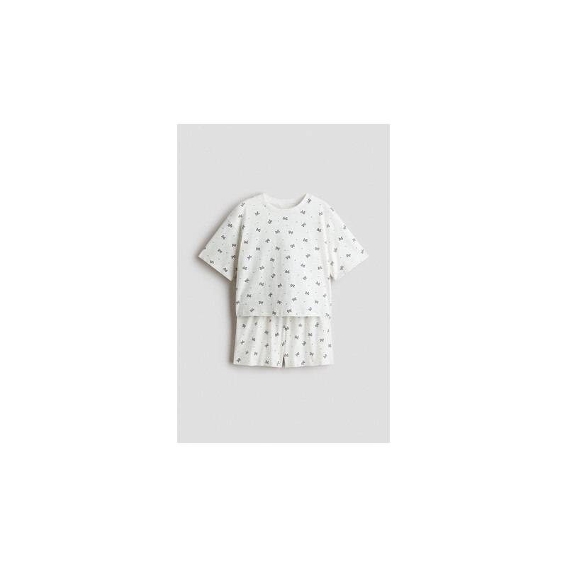 H&M - Bavlněné pyžamo - Světle Šedý Melír/Mašle