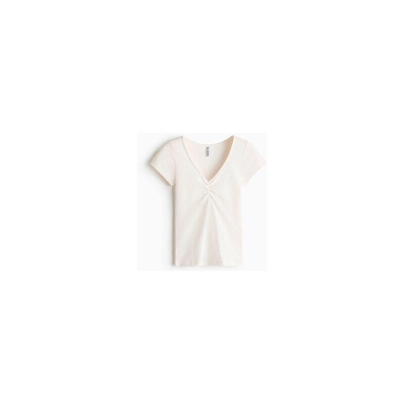 H&M - Žebrovaný tops výstřihem do V - Bílá