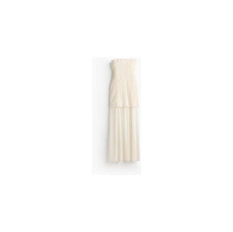 H&M - Šaty bandeau ze dvojí látky - Krémová