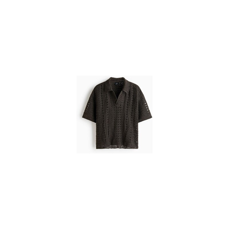 H&M - Tops efektem háčkování a límečkem Relaxed Fit - Tmavě
