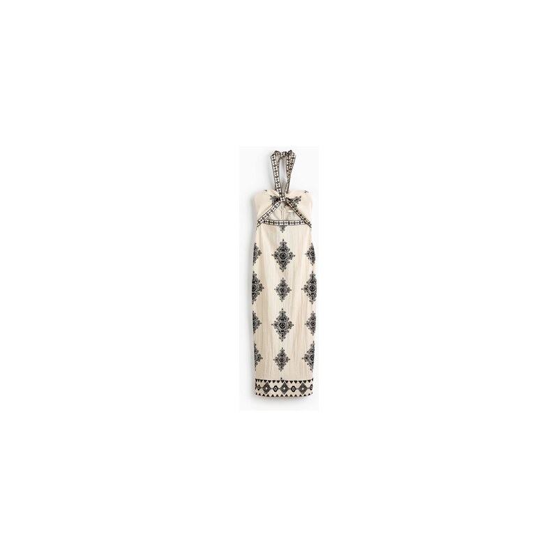 H&M - Šaty halternecks průstřihem - Krémová/Vzor