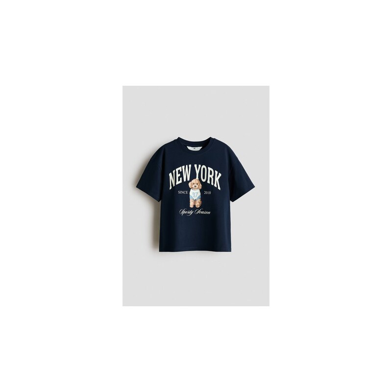 H&M - Bavlněné tričkos potiskem - Námořnická Modř/New York