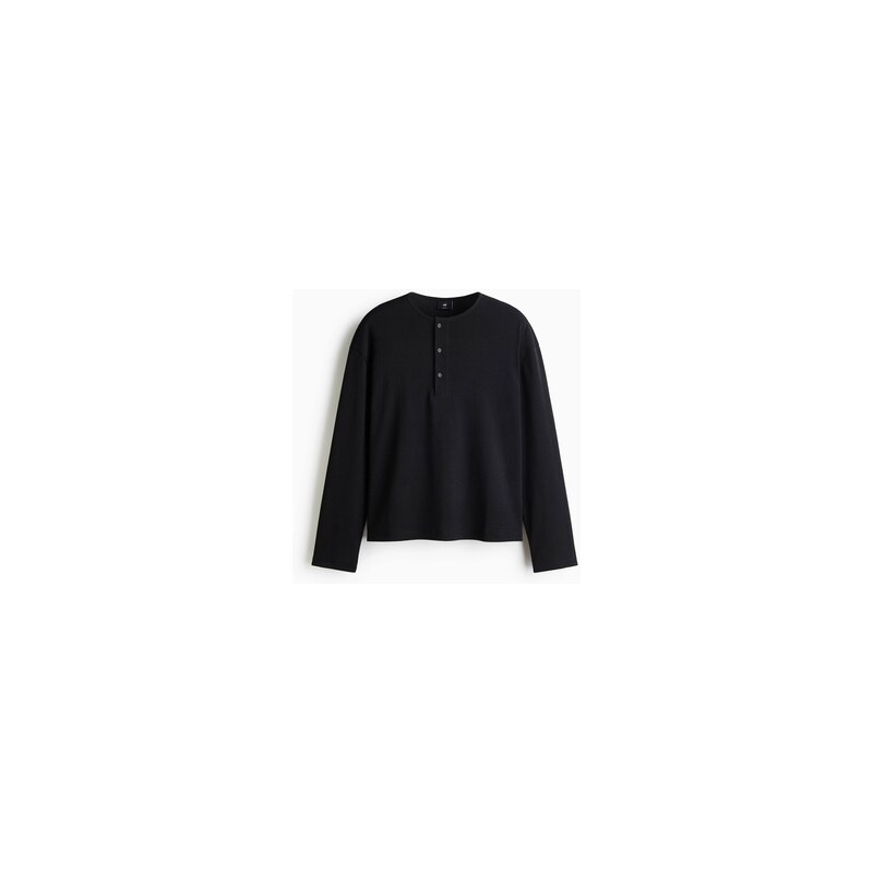 H&M - Top henley Relaxed Fit - Černá