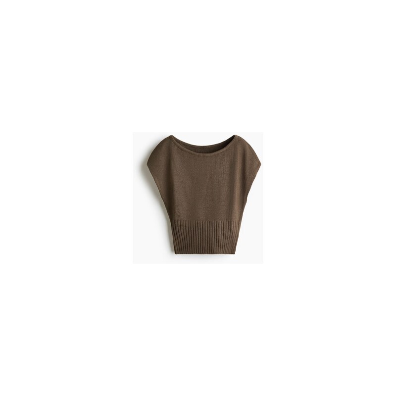 H&M - Pletený top odhalující ramena - Tmavě Béžová
