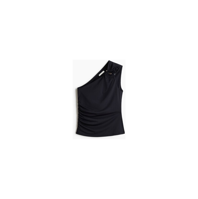 H&M - Řasený top odhalující rameno - Černá